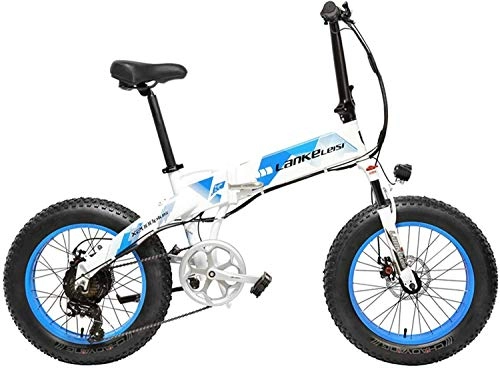 Electric Bike : DYB Snow Bike, 20 Inch Fat Bike Folding Electric Bicycle 7 Speed Snow Bike 48V 10.4Ah / 14.5Ah 500W Motor Aluminium Alloy Frame 5 PAS Mountain Bike (Color : White Blue, Size :
