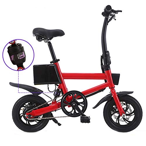 Electric Bike : Dybory 12 Inch Electric Bike, 36V 250W Foldable E-Bike with Removable Large Capacity 5.2Ah Lithium-Ion Battery City Bike with Pedals, Lightweight Bicycle for Teens And Adults, Red