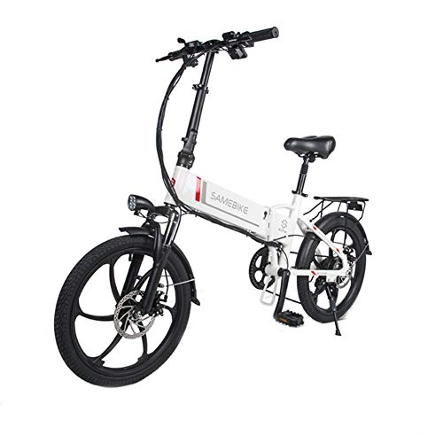 Electric Bike : Dybory Electric Folding Bike, Mountain Bike 48V 10.4Ah 350W, with Removable Lithium-Ion Battery, 20-Inch Folding Electric Mountain Bike 7-Level Shift Assisted for Adults, White