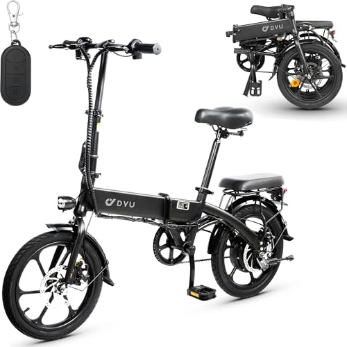 Electric Bike : DYU Electric Bike for Adults Teens, 16" Folding Electric Bicycle, Commuter City E-Bike with 250W Motor and 36V 7.5Ah Battery, Height Adjustable, Battery Indicator, Wireless Key Start, Compact Portable