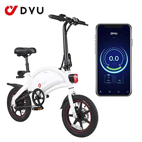 Electric Bike : DYU Electric Bike, Smart Urban Commuter Folding E-bike, 14 Super Lightweight, 240W / 36V Removable Charging Lithium Battery, Unisex Bicycle (Black)