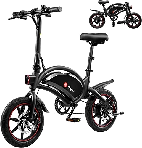 Electric Bike : DYU Folding Electric Bike, 14 inch Portable E-bike, Smart Electric Bicycle with Pedal Assist, 3 Riding Modes City EBike with Battery Indicator, Height Adjustable, Compact Portable, Unisex Adult