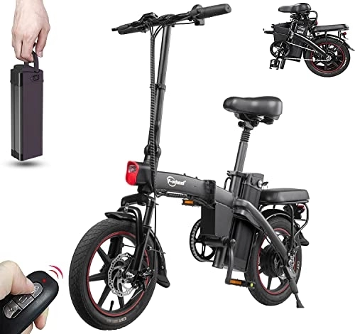 Electric Bike : DYU Folding Electric Bike, 14 inch Smart Urban E-Bike with 3 Riding Modes, City Electric Bicycle with Pedal Assist, Wireless Key Start, Removable Battery, Compact Portable, Unisex Adult