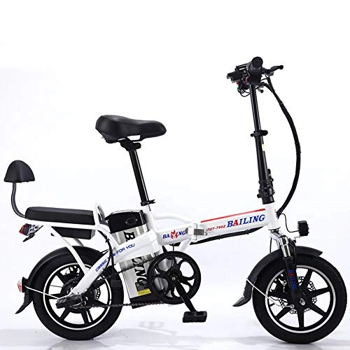 Electric Bike : E-Bike 25Km / h Folding Electric Bikes for Adults 350W 48V 32AH, Disc Brakes Electric Bicycles, Cruising Range: 120~130 km, High Speed Brushless Motor, White
