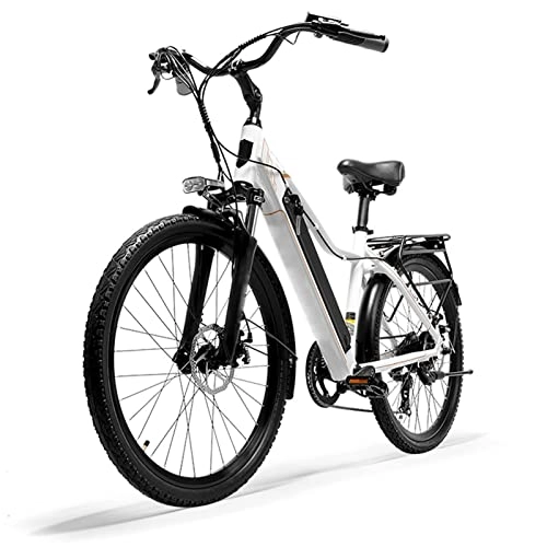 Electric Bike : EBike 300W Electric Bicycle for Adults 26-inch Electric Bike 48 V15AH Hidden Lithium Battery Power-assisted Bicycle Adult 15.5 Mph Electric Bike for Female Male (Color : White)
