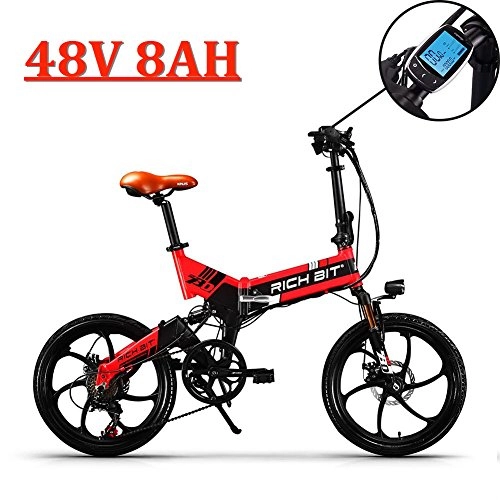 Electric Bike : eBike_RICHBIT 730 Electric Folding Bike City Commuter Bike Cycling 250W 48V 8AH eBike for Men or Women (Red)