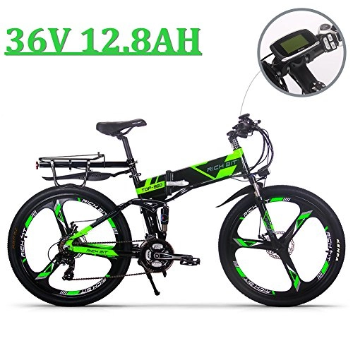 Electric Bike : eBike_RICHBIT 860 Men Folding Electric Bike 17 X 26 Inch Mountain Bike Full Suspension 250 W 36V 12.8AH ebike, Green