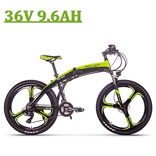 Electric Bike : eBike_RICHBIT New 26'' Folding Electric Bike, RLH-880, 250 Watt, Shimano 21 Speeds TX35 Gears, 36V 9.6AH e bike, hydraulic Disc Brakes, Full Suspension Cycling (Black-Green)
