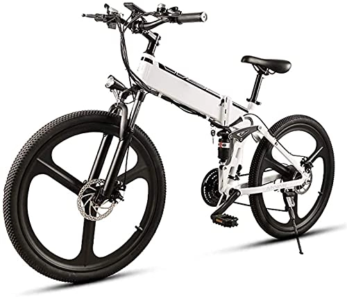 Electric Bike : Ebikes, 26 in Electric Bike for Adults 350W Folding Mountain E-Bike with 48V10AH Removable Lithium-Ion Battery, Aluminum Alloy Double Suspension Bicycle Maximum Speed 35Km / H ZDWN ( Color : White )