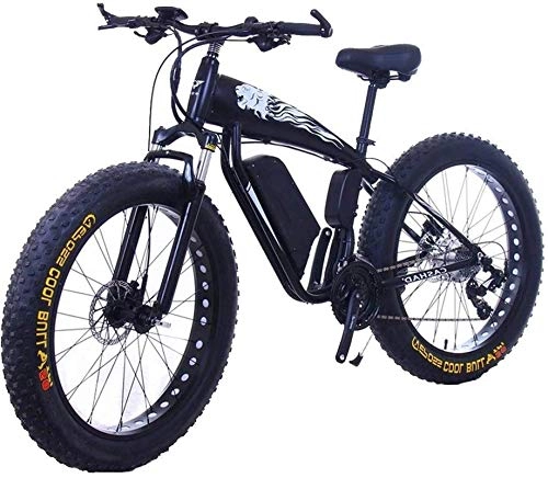 Electric Bike : Ebikes, 26 Inch Fat Tire Electric Bike 48V 400W Snow Electric Bicycle 27 Speed Mountain Electric Bikes Lithium Battery Disc Brake (Color : 10Ah, Size : Black) ZDWN