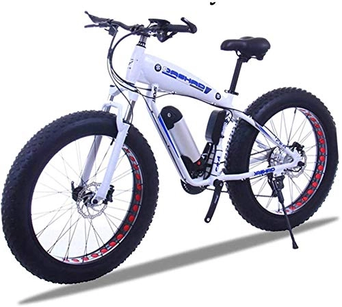 Electric Bike : Ebikes, 48V 10AH Electric Bike 26 X 4.0 Inch Fat Tire 30 Speed E Bikes Shifting Lever Electric Bikes For Adult Female / Male For Mountain Bike Snow Bike (Color : 10Ah, Size : White) ZDWN