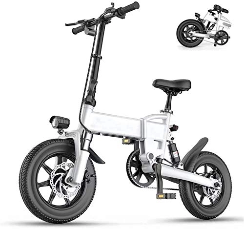 Electric Bike : Ebikes, Electric Bikes for Adults, 16" Lightweight Folding E Bike, 250W 36V 7.8Ah Removable Lithium Battery, City Bicycle Max Speed 25Km with 3 Riding Modes (Color : White)