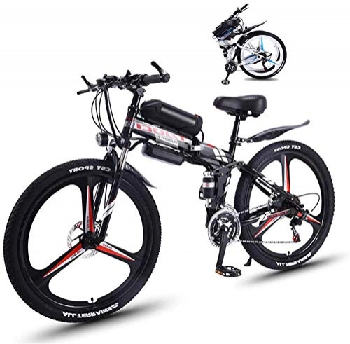 Electric Bike : Ebikes, Fat Tire Folding Electric Bike for Adults with 26" Super Lightweight Magnesium Alloy Integrated Wheel Electric Bicycle Full Suspension And 21 Speed Gears, LED Bike Light ZDWN ( Color : Black )