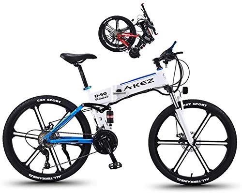 Electric Bike : Ebikes, Folding Electric Bicycle for Adults Men Women with 26Inch Tire 27 Speeds LCD Screen Mountain Bike for City Commuting 350W Aluminum Mountain E-Bike Road Bikes (Color : Blue)