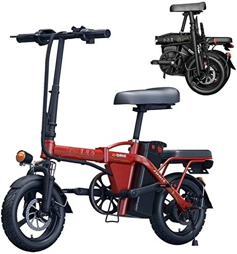 Electric Bike : Ebikes, Folding Electric Bike For Adults, 14" Electric Bicycle / Commute Ebike With 250W Motor, Removable Waterproof And Dustproof 48V 6Ah-36Ah Lithium Battery. (Color : Red, Size : 20AH)