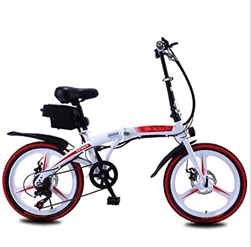 Electric Bike : Ebikes, Folding Electric Bike for Adults, 250W Motor 20'' Eco-Friendly Electric Bicycle with Removable 36V 8AH / 10 AH Lithium-Ion Battery 7 Speed Shifter Disc Brake ( Color : White red , Size : 10AH )