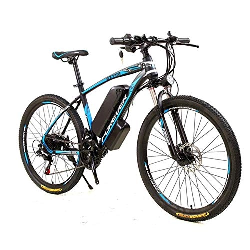 Electric Bike : Edman Electric mountain bike, front and rear double disc brakes, front fork shock absorption, 26-inch high-carbon steel frame, adult men and women assisted riding-Black blue