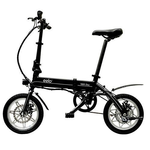 Electric Bike : eelo 1885 Disc Folding Electric Bike-Lightweight Portable Convenient To Store In Caravan, Motor Home, Boat, Car. Suitable For The Country Side And Urban Commuting. Thumb Throttle Control. (Black Disc)