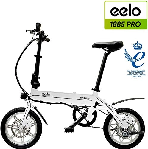 Electric Bike : eelo 1885 PRO Disc Folding Electric Bike - Portable Easy to Store in Caravan, Motor Home, Boat. Short Charge Lithium-Ion Battery and Silent Motor eBike