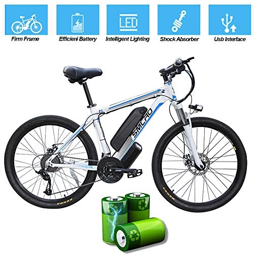 Electric Bike : EggshellHome Electric Bike for Adults, Electric Mountain Bike, 26 Inch 360W Removable Aluminum Alloy Ebike Bicycle, 48V / 10Ah Lithium-Ion Battery for Outdoor Cycling Travel Work Out, White Blue, 26 In