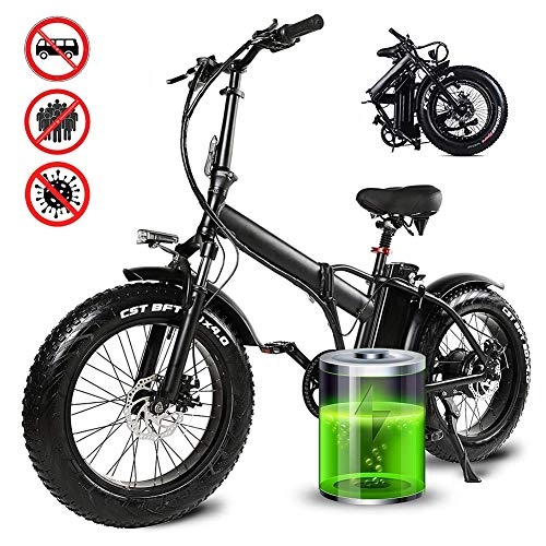 Electric Bike : EJOYDUTY Electric Bike for City Commute for Adults MenLadies, Folding Eco-Friendly Bikes 20Inch X 4.0 Fat Tire Mountain E-Bike, 48V / 15Ah Battery, 5 Level Pedal Assist