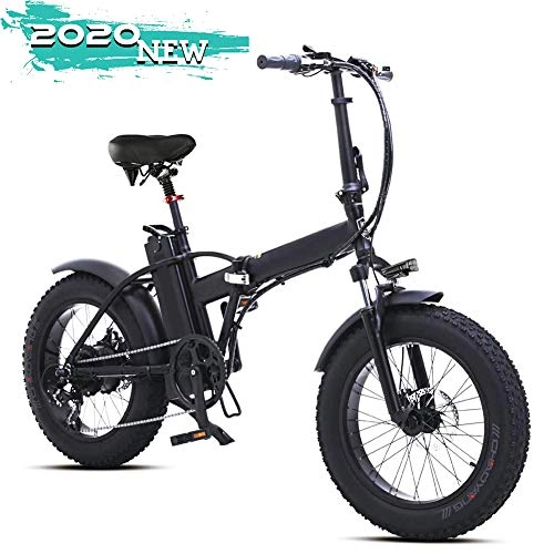 Electric Bike : EJOYDUTY Mens Electric Bicycle Fat Tire 20 inch 500W Mountain Beach Snow Bike for Adults, Folding E-Bike 5 Speed Gear Aluminum Electric Scooter with Removable 48V15Ah Lithium Battery