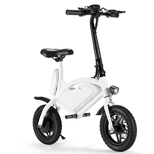 Electric Bike : Electric Bicycle, 12" Foldable E-Bike, Portable (12Kg) Double Disc Brake Electric Bicycle, Easy To Store in The Trunk of The Car, Boat, White, battery~6.6Ah