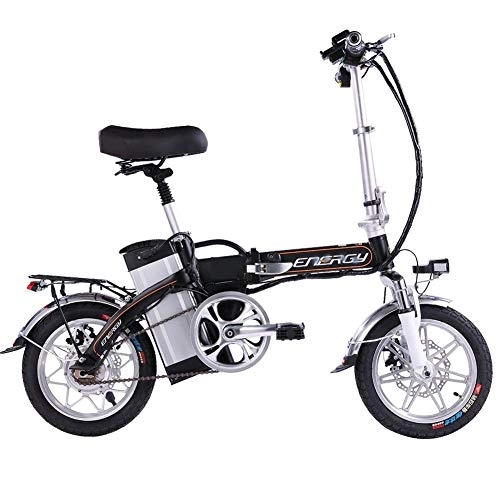 Electric Bike : Electric bicycle 14 inch folding portable aluminum alloy fashion mini electric bicycle 48V lithium battery, 240W brushless silent motor, front and rear double disc brakes, 3 speed adjustable
