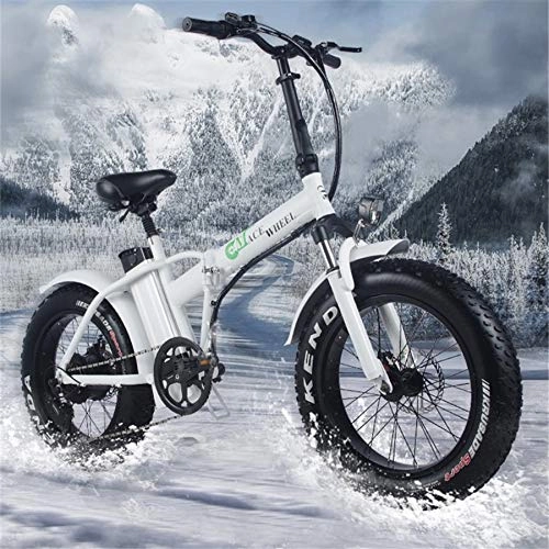 Electric Bike : Electric Bicycle 20 Inch Moped 48V Mountain Bike 4.0 Wide Tire Snowmobile 2 Wheel 500W Electric Bike Folding Booster Foldable Aluminum, White