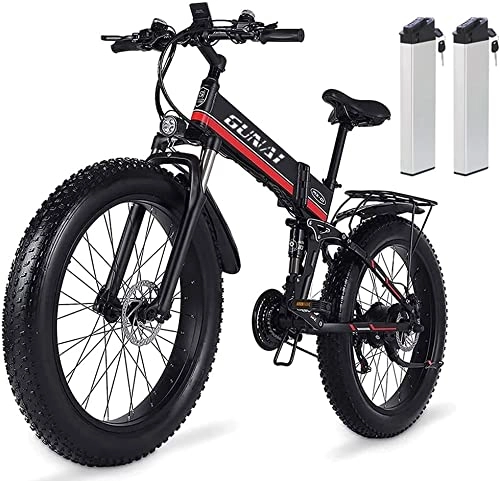 Electric Bike : Electric Bicycle 26''×4.0 Fat tire, 21-Speed Mountain E-Bike, folding electric bike Full suspension, removable 614Wh Lithium Battery, Hydraulic Disc Brake Shengmilo MX01 (red, add an extra battery)