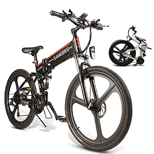 Electric Bike : Electric Bicycle, 26-inch Folding Mountain Bike, Fat Tire Ebike, with 48V 10.4Ah 350W Lithium-ion battery, 21-level Shift Assisted, Shock Absorption Mechanism, Black
