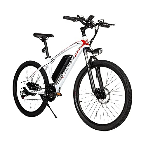 Electric Bike : Electric Bicycle 26-Inch Mountain Bike, Detachable And Rechargeable 48V 8Ah Lithium Ion Battery 21-Speed Gear, Urban Mountain Hybrid 500W Engine-White（UK 7-10 Days）
