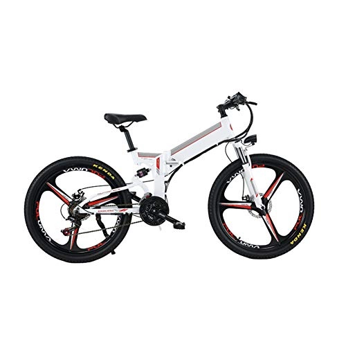 Electric Bike : Electric Bicycle 350W high speed brushless motor Front and rear LED lights 48V12ah lithium battery 21 speed Suitable for men and women, White