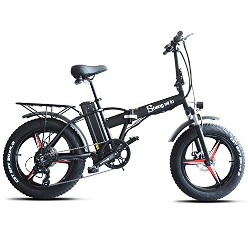 Electric Bike : Electric Bicycle Adult Waterproof 20 Inch Folding Electric Bike, Electric All Terrain Mountain Bicycle with LCD Display, 500W 48V 15AH Lithium Battery, Dual Disk Brakes for Unisex ( Color : Black )