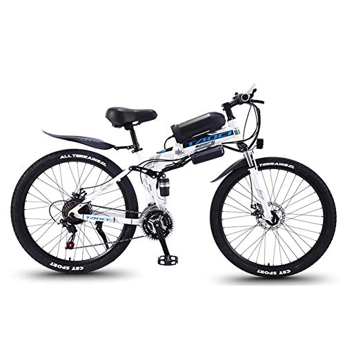 Electric Bike : Electric Bicycle Adult Waterproof Folding Electric Mountain Bike, 350W Snow Bikes, Removable 36V 8AH Lithium-Ion Battery for, Adult Premium Full Suspension 26 Inch Electric Bicycle ( Color : White )
