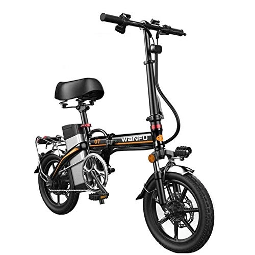 Electric Bike : Electric bicycle Aluminum alloy frame portable folding electric bicycle 48V lithium ion battery powerful brushless motor (Color : Black)