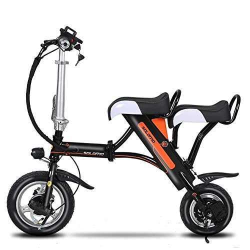 Electric Bike : Electric bicycle Carbon steel frame lithium battery portable folding adult double seat bicycle 36V lithium battery, cruising range 30-50KM (Color : Black, Size : 30KM)