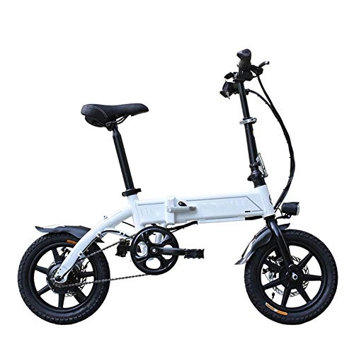 Electric Bike : Electric Bicycle Folding Adult Ultra Light 14 inch 36V Lithium Battery Men and Women Collapsible Frame Mechanical Disc Brakes, White