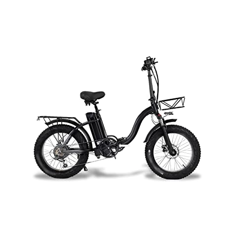 Electric Bike : Electric Bicycle Folding E-Bike Snow Bike, Motor, Battery, 20 Inch Mountain Bike Fat Bike, Pedal Assist Bike with Basket ()