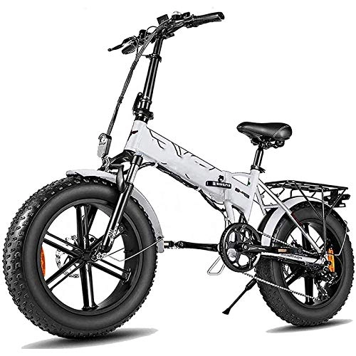 Electric Bike : Electric Bicycle, Folding Electric Bicycle, Adult Mountain Bike With 48v12.5a Lithium Battery, 7-speed Gear Lever, Fast Battery Charger, Electric Bicycle (Color : White, Size : 12.5a)