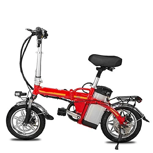 Electric Bike : Electric Bicycle, Folding Electric Vehicle 400W / 48V / 12Ah / 14'' Lithium Battery, with Pedal, Suitable for Youth And Adult Fitness Urban Commuting, Red