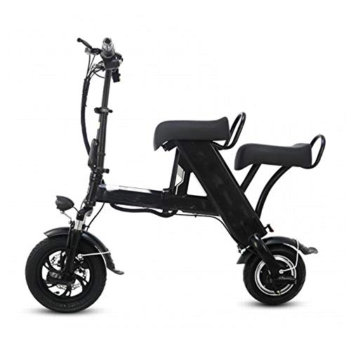 Electric Bike : Electric Bicycle, Folding Electric Vehicle 48V / 15AH / 400W 12-Inch Lightweight, with USB Bracket LED Headlights, Suitable for Young People Outdoor Fitness City Commuting, Black