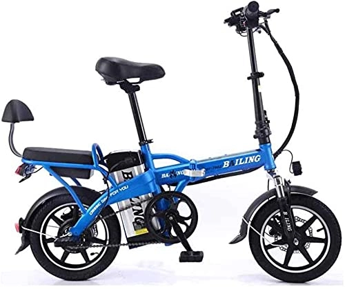 Electric Bike : Electric Bicycle Folding Lithium Battery Car Adult Tandem Electric Bicycle Self-Driving Takeaway 48V 350W (Color : Blue, Size : 10A)