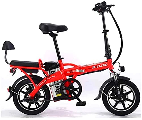 Electric Bike : Electric Bicycle Folding Lithium Battery Car Adult Tandem Electric Bicycle Self-Driving Takeaway 48V 350W (Color : Red, Size : 32 A)