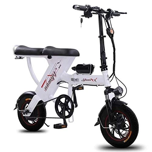 Electric Bike : Electric bicycle High carbon steel frame Portable folding 48V lithium battery Remote control intelligent electronic anti-theft (Color : White)
