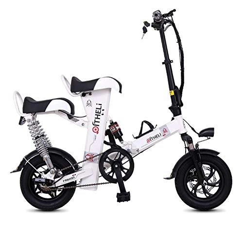 Electric Bike : Electric bicycle High carbon steel material light portable folding adult electric motorcycle Remote control electronic intelligent anti-theft, 48V lithium battery 400W powerful motor (Color : White)