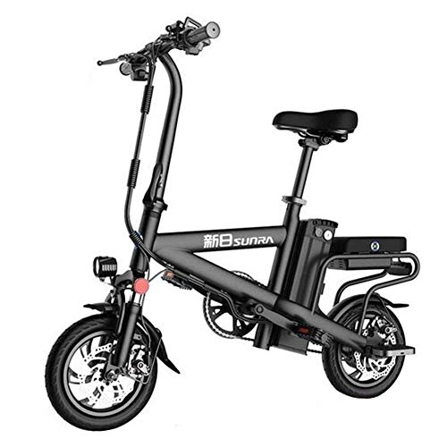Electric Bike : Electric bicycle lightweight aluminum alloy folding electric mountain bike with pedal 48V lithium-ion battery 350W motor, cruising range 50KM (Color : Black)