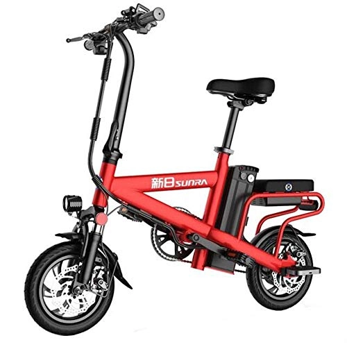 Electric Bike : Electric bicycle lightweight aluminum alloy folding electric mountain bike with pedal 48V lithium-ion battery 350W motor, cruising range 50KM (Color : Red)