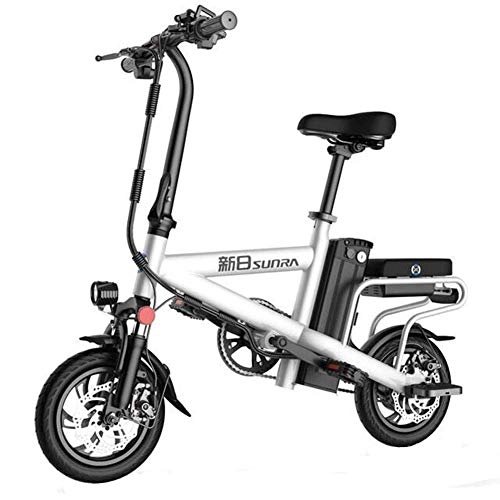 Electric Bike : Electric bicycle lightweight aluminum alloy folding electric mountain bike with pedal 48V lithium-ion battery 350W motor, cruising range 50KM (Color : White)