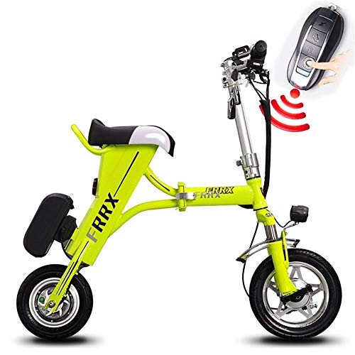Electric Bike : Electric bicycle lithium battery folding portable adult bicycle with password unlock 36V lithium battery DC brushless motor speed 25KM / H, cruising range 30-80KM (Color : Yellow, Size : 50KM)